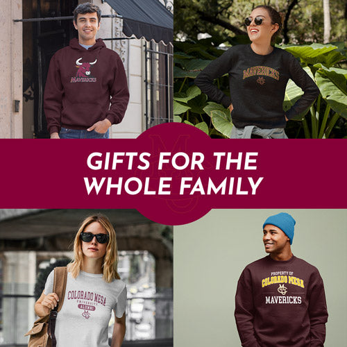 Gifts for the Whole Family. People wearing apparel from CMU Colorado Mesa University Maverick Apparel – Official Team Gear - Mobile Banner