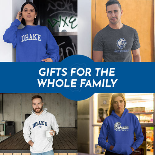 Gifts for the Whole Family. People wearing apparel from Drake University Bulldogs Apparel – Official Team Gear - Mobile Banner