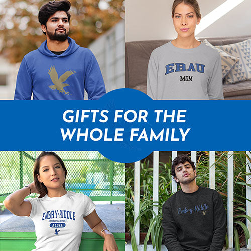 Gifts for the Whole Family. People wearing apparel from ERAU Embry–Riddle Aeronautical University Eagles Apparel – Official Team Gear - Mobile Banner