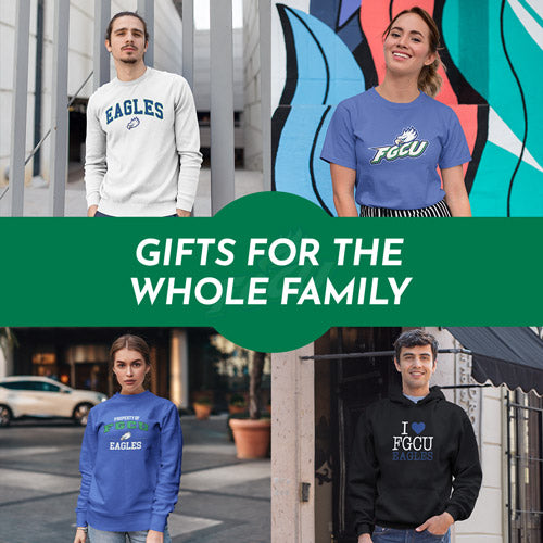 Gifts for the Whole Family. People wearing apparel from FGCU Florida Gulf Coast University Eagles Apparel – Official Team Gear - Mobile Banner