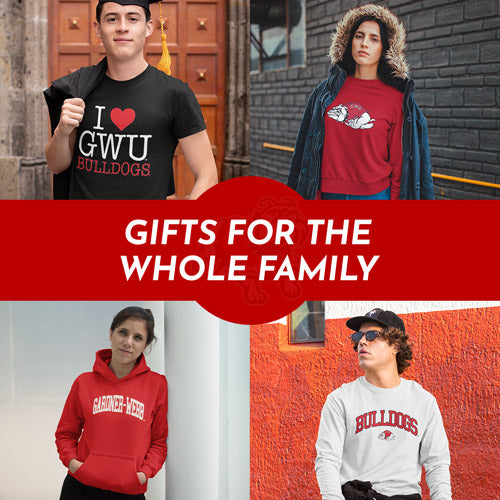 Gifts for the Whole Family. People wearing apparel from GWU Gardner Webb University Runnin' Bulldogs Apparel – Official Team Gear - Mobile Banner