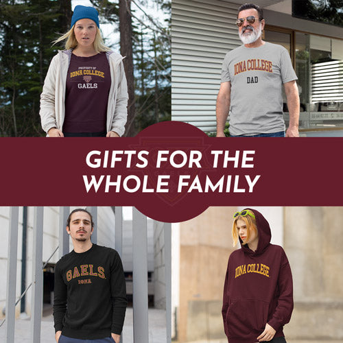 Gifts for the Whole Family. People wearing apparel from Iona College Gaels Apparel – Official Team Gear - Mobile Banner