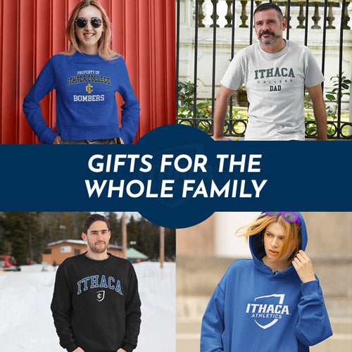 Gifts for the Whole Family. People wearing apparel from Ithaca College Bombers Apparel – Official Team Gear - Mobile Banner
