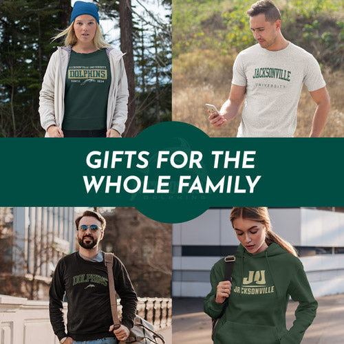 Gifts for the Whole Family. People wearing apparel from JU Jacksonville University Dolphin Apparel – Official Team Gear - Mobile Banner