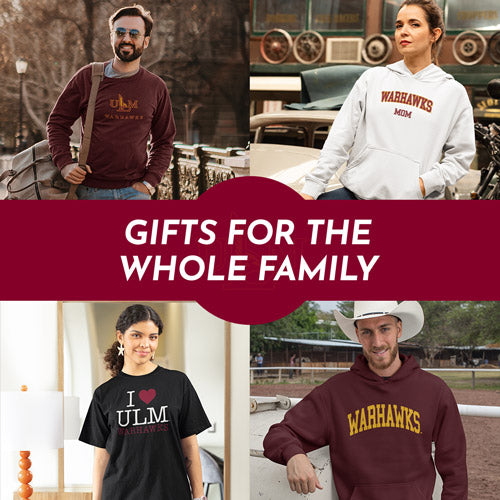 Gifts for the Whole Family. People wearing apparel from ULM University of Louisiana Monroe Warhawks Apparel – Official Team Gear - Mobile Banner