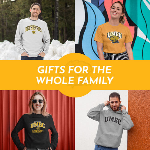 Gifts for the Whole Family. People wearing apparel from UMBC University of Maryland Baltimore Retrievers Apparel – Official Team Gear - Mobile Banner
