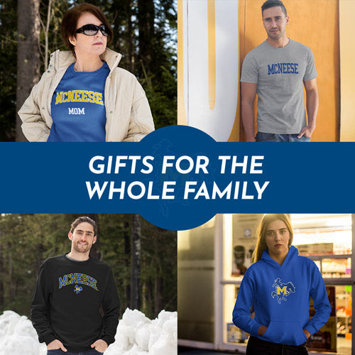 Gifts for the Whole Family. People wearing apparel from McNeese State University Cowboys and Cowgirls Apparel – Official Team Gear - Mobile Banner
