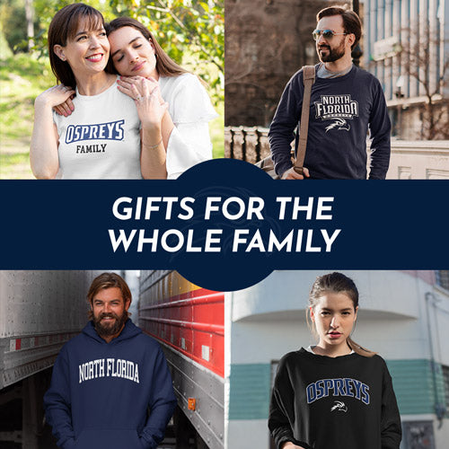 Gifts for the Whole Family. People wearing apparel from UNF University of North Florida Osprey Apparel – Official Team Gear - Mobile Banner