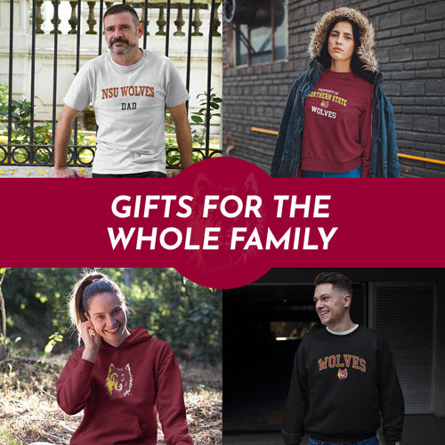 Gifts for the Whole Family. People wearing apparel from NSU Northern State University Wolves Apparel – Official Team Gear - Mobile Banner