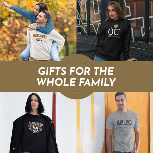 Gifts for the Whole Family. People wearing apparel from Oakland University Golden Grizzlies Apparel – Official Team Gear - Mobile Banner
