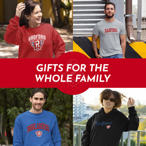 Gifts for the Whole Family. People wearing apparel from Radford University Highlanders Apparel – Official Team Gear - Mobile Banner