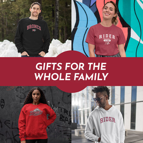 Gifts for the Whole Family. People wearing apparel from Rider University Broncs Apparel – Official Team Gear - Mobile Banner