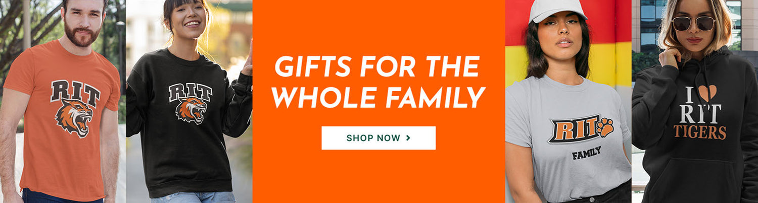 Gifts for the Whole Family. People wearing apparel from RIT Rochester Institute of Technology Tigers