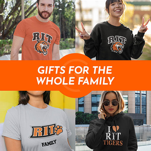 Gifts for the Whole Family. People wearing apparel from RIT Rochester Institute of Technology Tigers Apparel – Official Team Gear - Mobile Banner