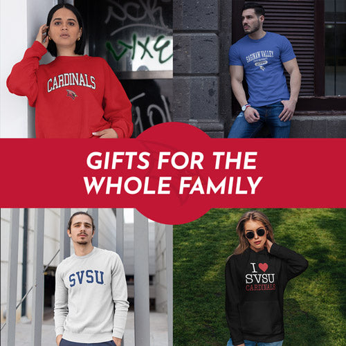 Gifts for the Whole Family. People wearing apparel from SVSU Saginaw Valley State University Cardinals Apparel – Official Team Gear - Mobile Banner
