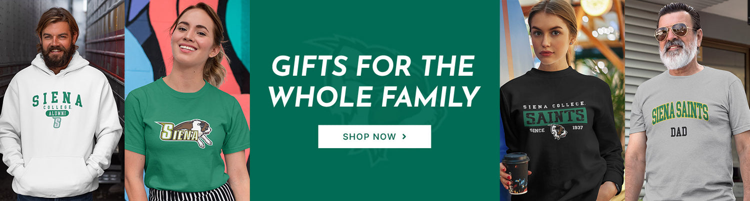 Gifts for the Whole Family. People wearing apparel from Siena College Saints Apparel – Official Team Gear