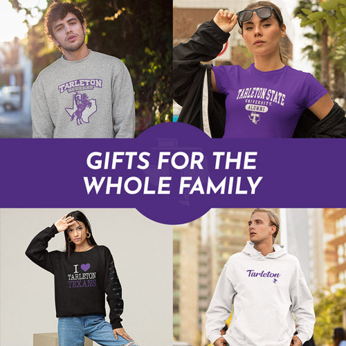 Gifts for the Whole Family. People wearing apparel from Tarleton State University Texans Apparel – Official Team Gear - Mobile Banner