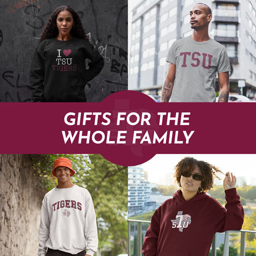 Gifts for the Whole Family. People wearing apparel from TSU Texas Southern University Tigers Apparel – Official Team Gear - Mobile Banner