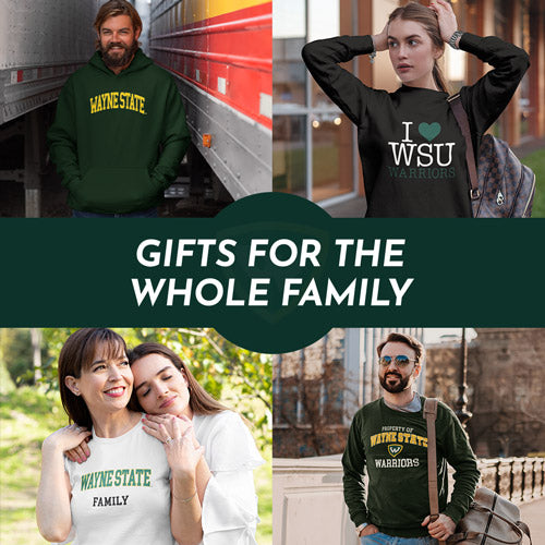 Gifts for the Whole Family. People wearing apparel from Wayne State University Warriors Apparel – Official Team Gear - Mobile Banner