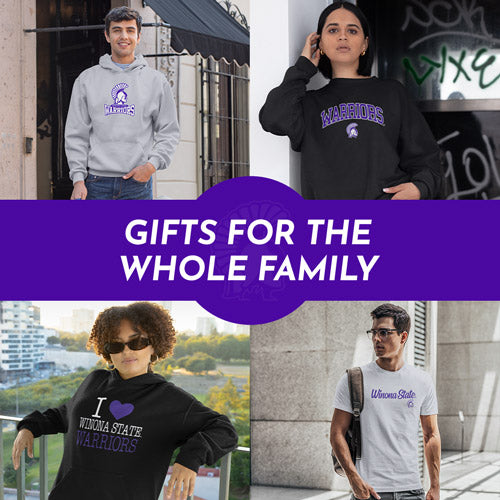 Gifts for the Whole Family. People wearing apparel from Winona State University Warriors Apparel – Official Team Gear - Mobile Banner