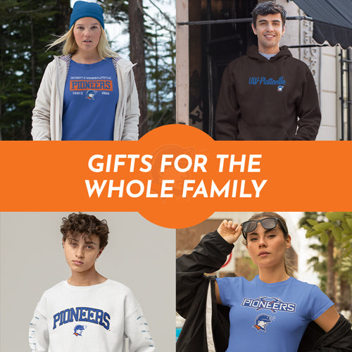Gifts for the Whole Family. People wearing apparel from UW University of Wisconsin Platteville Pioneers Apparel – Official Team Gear - Mobile Banner