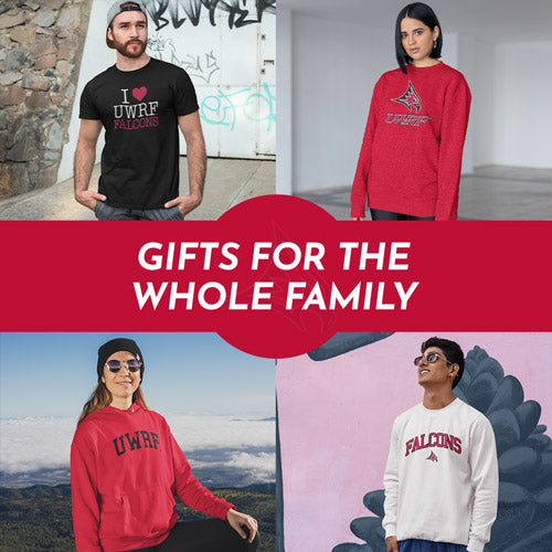 Gifts for the Whole Family. People wearing apparel from UWRF University of Wisconsin River Falls Falcons Apparel – Official Team Gear - Mobile Banner