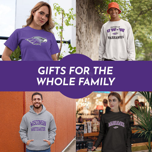 Gifts for the Whole Family. People wearing apparel from UWW University of Wisconsin Whitewater Warhawks Apparel – Official Team Gear - Mobile Banner