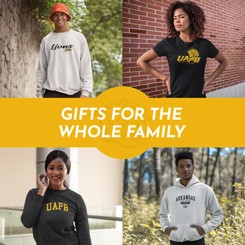 Gifts for the Whole Family. People wearing apparel from UAPB University of Arkansas Pine Bluff Golden Lions Apparel – Official Team Gear - Mobile Banner