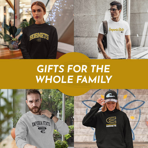 Gifts for the Whole Family. People wearing apparel from Emporia State University Hornets Apparel – Official Team Gear - Mobile Banner