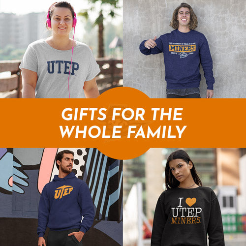 Gifts for the Whole Family. People wearing apparel from UTEP University of Texas at El Paso Miners Apparel – Official Team Gear - Mobile Banner