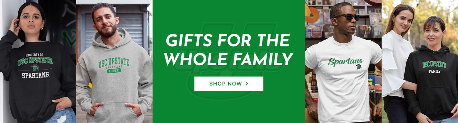 Gifts for the Whole Family. People wearing apparel from USC University of South Carolina Upstate Spartans Apparel – Official Team Gear