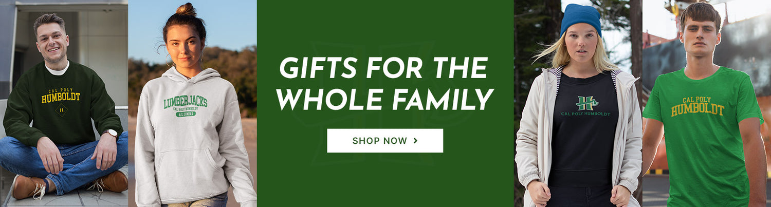 Gifts for the Whole Family. People wearing apparel from Humboldt State University Lumberjacks Official Team Apparel