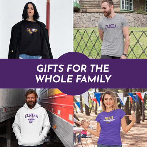 Gifts for the Whole Family. People wearing apparel from Elmira College Soaring Eagles Official Team Apparel - Mobile Banner