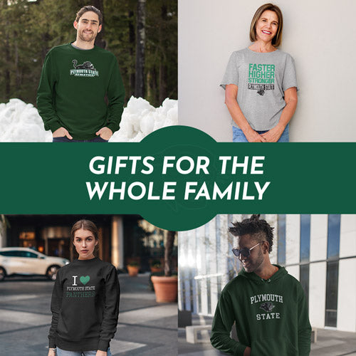 Gifts for the Whole Family. People wearing apparel from Plymouth State University Panthers Official Team Apparel - Mobile Banner