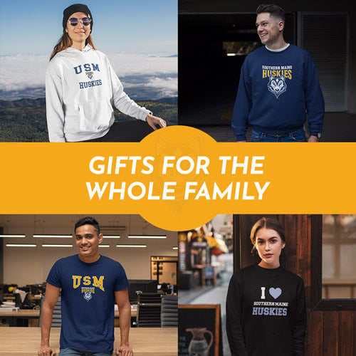 Gifts for the Whole Family. People wearing apparel from University of Southern Maine Huskies Official Team Apparel - Mobile Banner