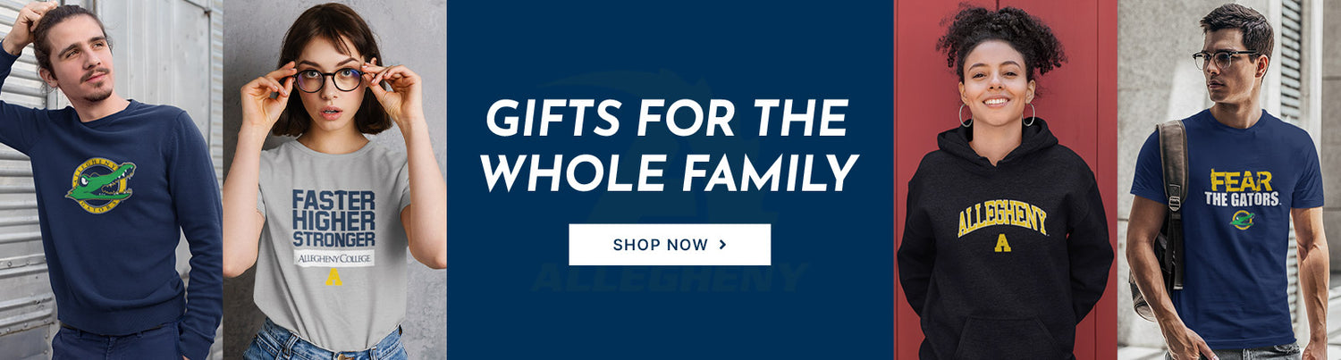 Gifts for the Whole Family. People wearing apparel from Allegheny College Gators Official Team Apparel