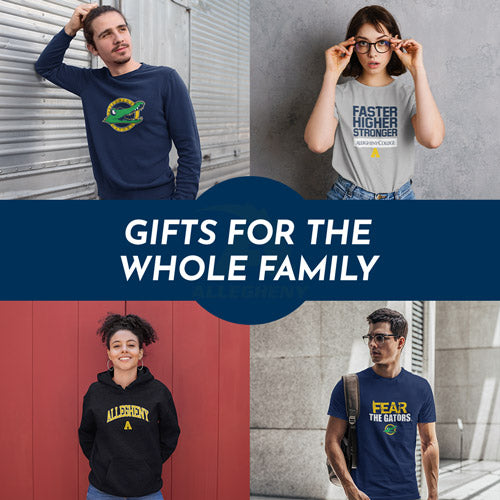 Gifts for the Whole Family. People wearing apparel from Allegheny College Gators Official Team Apparel - Mobile Banner