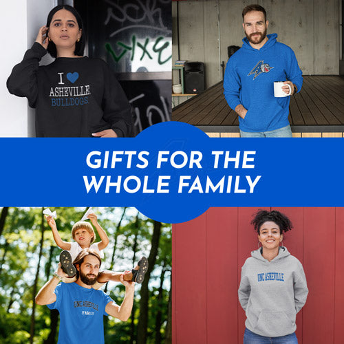 Gifts for the Whole Family. People wearing apparel from University of North Carolina Asheville Bulldogs Official Team Apparel - Mobile Banner