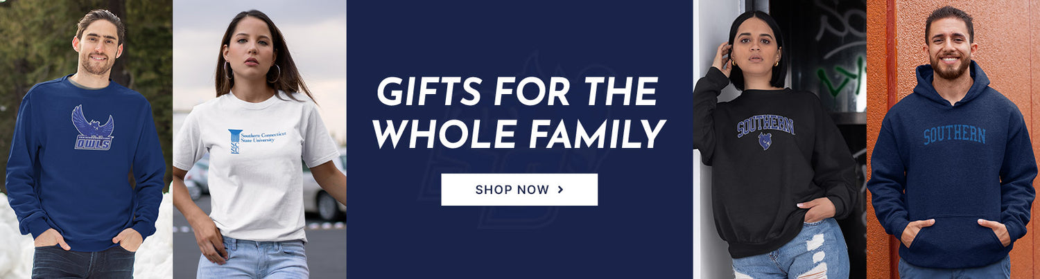 Gifts for the Whole Family. People wearing apparel from Southern Connecticut State University Owls Official Team Apparel