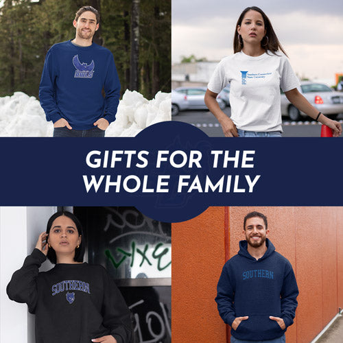Gifts for the Whole Family. People wearing apparel from Southern Connecticut State University Owls Official Team Apparel - Mobile Banner