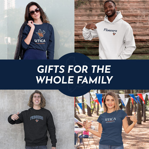 Gifts for the Whole Family. People wearing apparel from Utica College Pioneers Official Team Apparel - Mobile Banner
