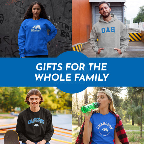 Gifts for the Whole Family. People wearing apparel from The University of Alabama in Huntsville Chargers Official Team Apparel - Mobile Banner