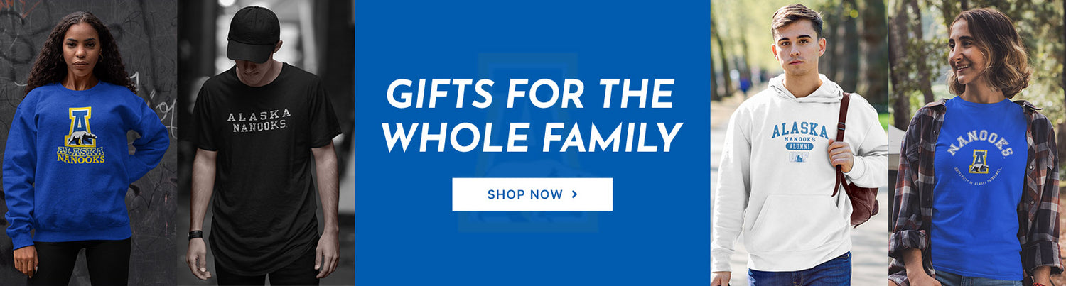 Gifts for the Whole Family. People wearing apparel from The University of Alaska Fairbanks Nanooks Official Team Apparel