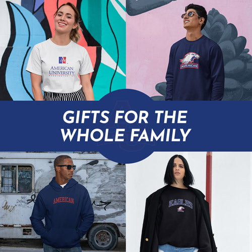 Gifts for the Whole Family. People wearing apparel from American University Eagles Official Team Apparel - Mobile Banner