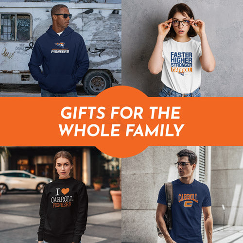 Gifts for the Whole Family. People wearing apparel from Carroll University Pioneers Official Team Apparel - Mobile Banner