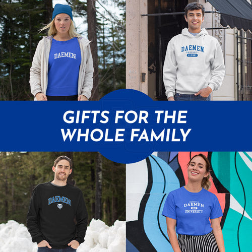 Gifts for the Whole Family. People wearing apparel from Daemen College Wildcats Official Team Apparel - Mobile Banner