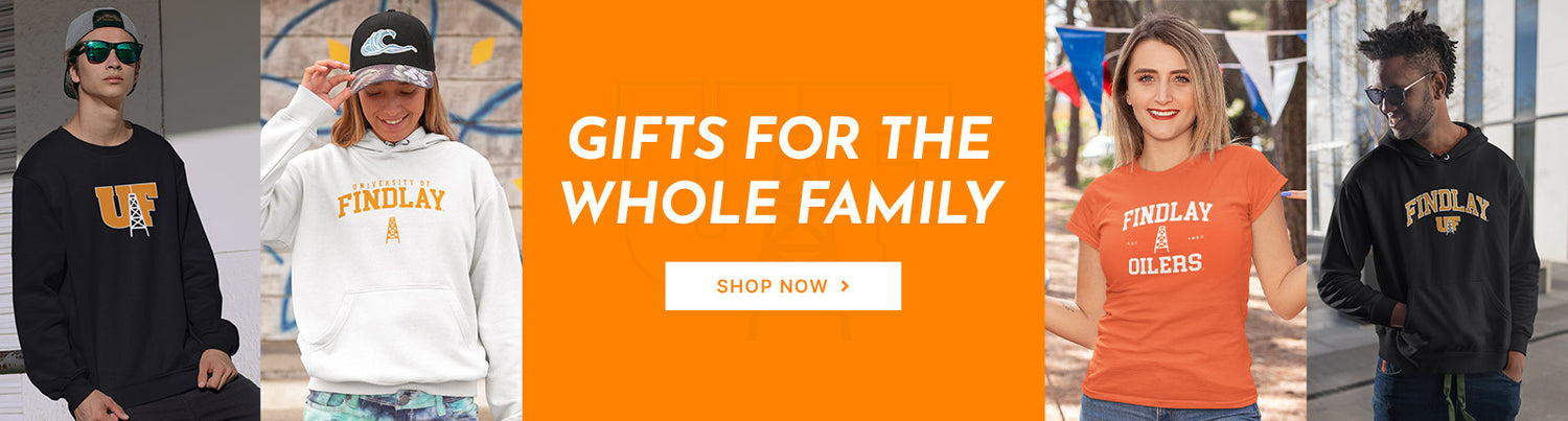Gifts for the Whole Family. People wearing apparel from The University of Findlay Oilers Official Team Apparel