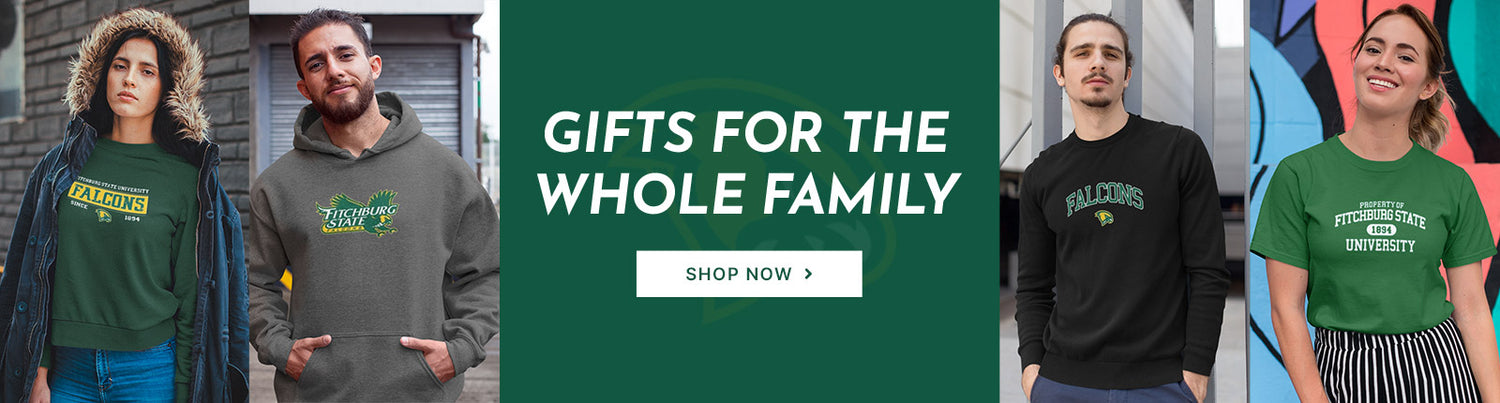 Gifts for the Whole Family. People wearing apparel from Fitchburg State University Falcons Official Team Apparel