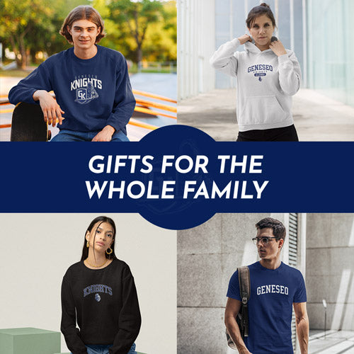 Gifts for the Whole Family. People wearing apparel from State University of New York at Geneseo Knights Official Team Apparel - Mobile Banner