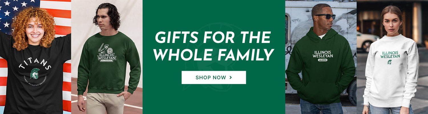 Gifts for the Whole Family. People wearing apparel from Illinois Wesleyan University Titans Official Team Apparel